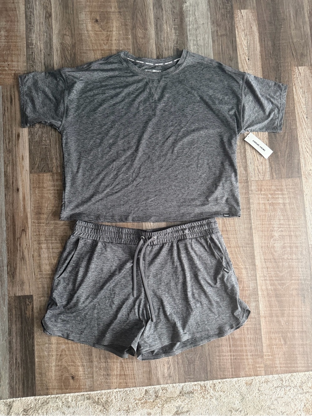DKNYC Gray Two-Piece Lounge Set - Short Sleeve Top & Drawstring Shorts